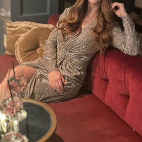 Ieena for Mac Duggal
Silver Shimmer V-neck Gown - Picture 2 of 13